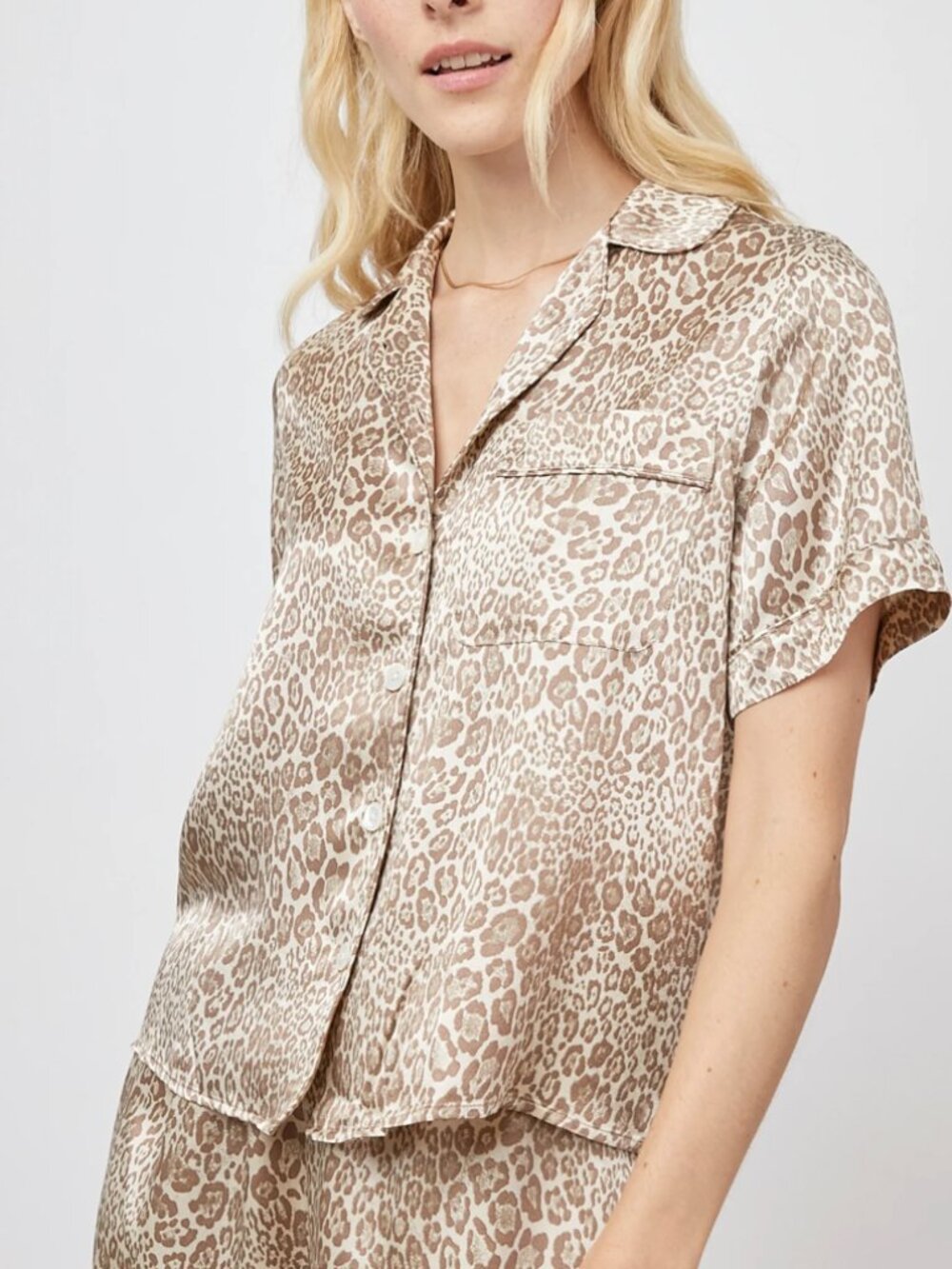Rails Tommi Tan Cheetah Satin Top Blouse-Small